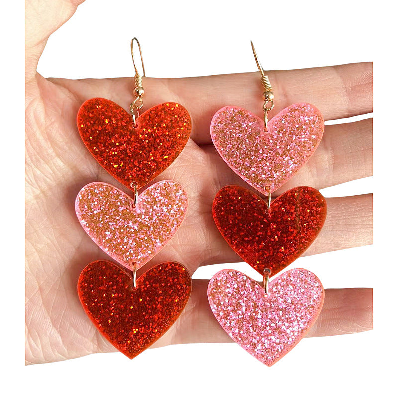 Wholesale Acrylic Valentine's Day Series Pink Red Sequins Love Simple Cute Sweet Peach Heart Pendant Earrings